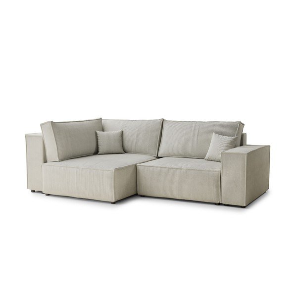 Кремав сгъваем/с място за съхранение ъглов диван от рипсено кадифе (ляв ъгъл/L форма) Tonga – Maison de Rêve