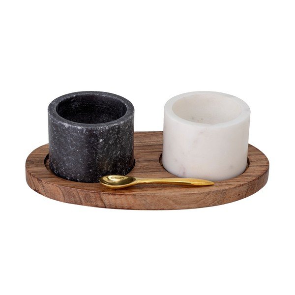 Мраморен комплект солница и пиперница с дървена табла и лъжица Florio - Bloomingville-image-2