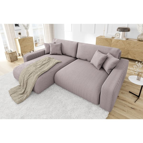 Светлорозов разтегателен ъглов диван от рипсено кадифе (променлив) Sara – Ropez-image-4