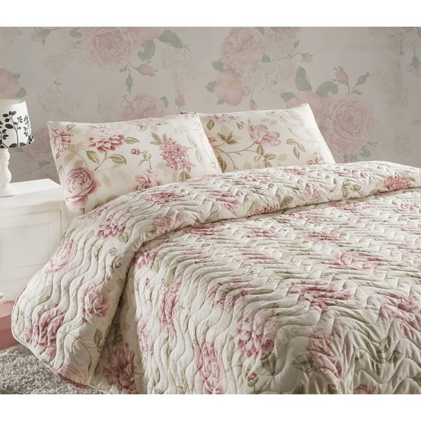 Комплект от ватирана покривка за легло и 2 калъфки за възглавници Eponj Home Care Pink, 240 x 220 cm - Mijolnir