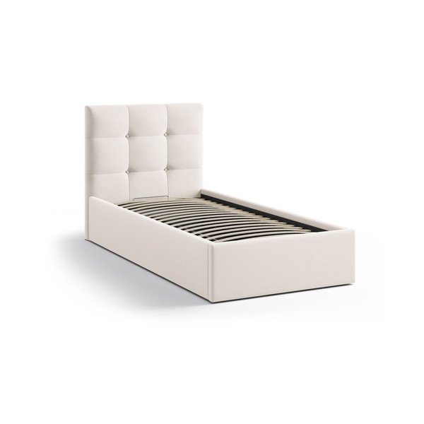 Кремаво единично легло 90x200 cm тапицирано с място за съхранение с включена подматрачна рамка Phaedra – Micadoni -image-2
