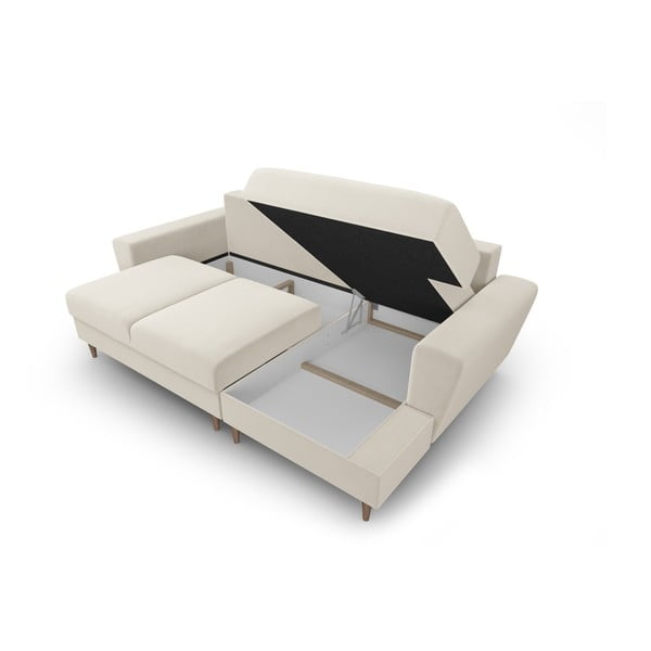 Бежов кадифен разтегателен ъглов диван с място за съхранение (десен ъгъл) Kyoto – Cosmopolitan Design-image-3