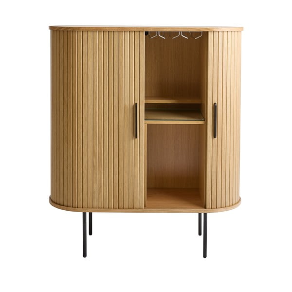 Шкаф за вино от дъбов декор  с плъзгащи се врати в естествен цвят 100x118x40 cm Nola – Unique Furniture-image-3