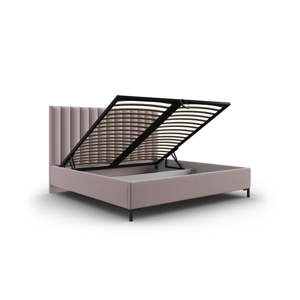 Светлорозово тапицирано двойно легло с място за съхранение с включена подматрачна рамка 160x200 cm Casey – Mazzini Beds-image-3