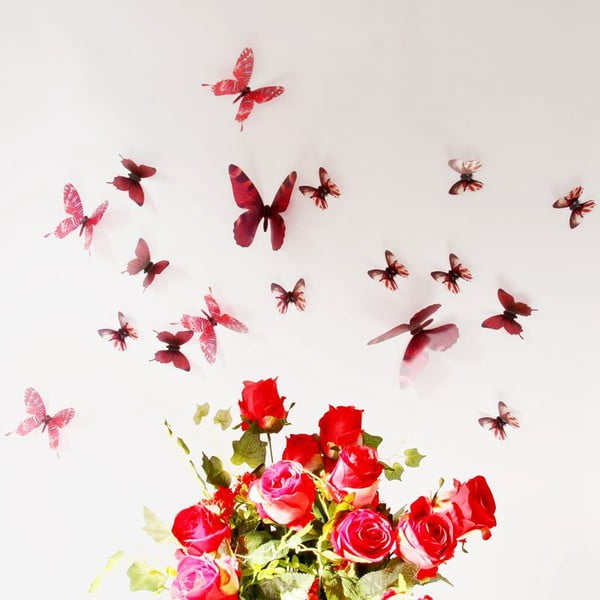 Комплект от 18 червени самозалепващи се 3D стикери Пеперуди Chic - Ambiance