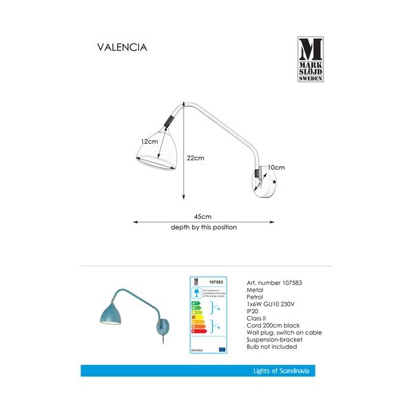 Синя стенна лампа Valencia - Markslöjd-image-2