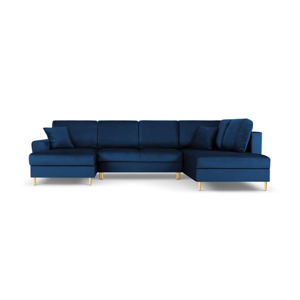 Син кадифен разтегателен ъглов диван с място за съхранение (десен ъгъл/U форма) Kyoto – Cosmopolitan Design