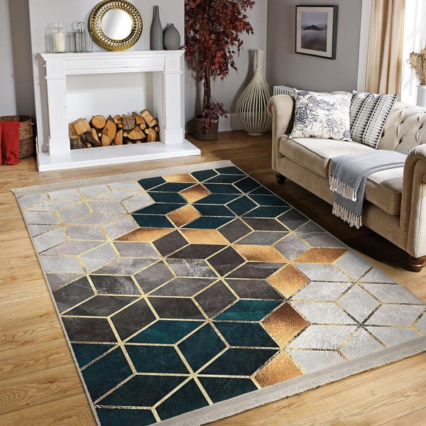 Бяло-петролен миещ се килим 160x230 cm - Mila Home-image-1