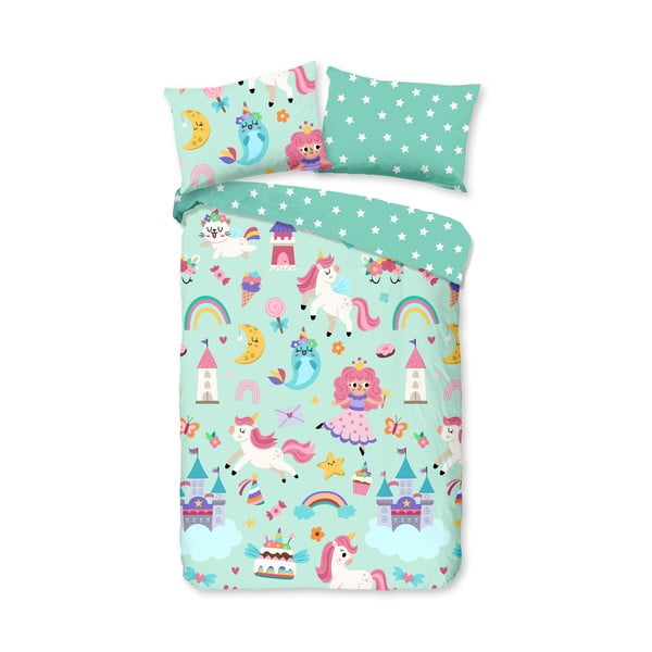 Памучно детско спално бельо за детско креватче в цвят мента 100x135 cm Fantastic – Good Morning