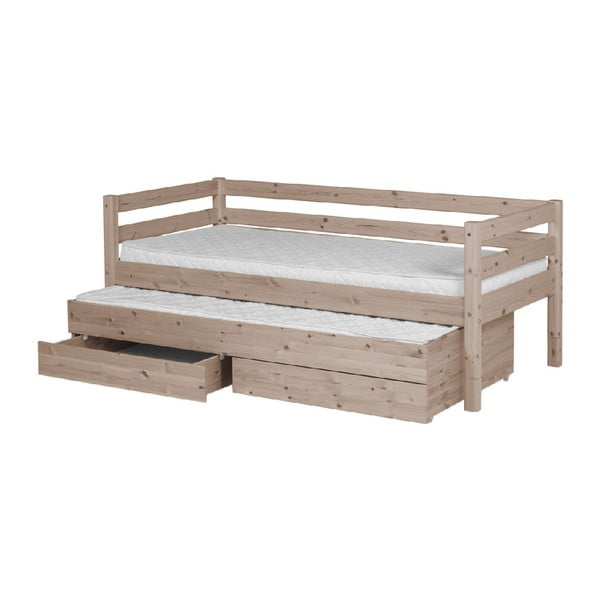 Кафяво детско легло от борова дървесина с разтегателно легло и 2 чекмеджета , 90 x 200 cm Classic - Flexa