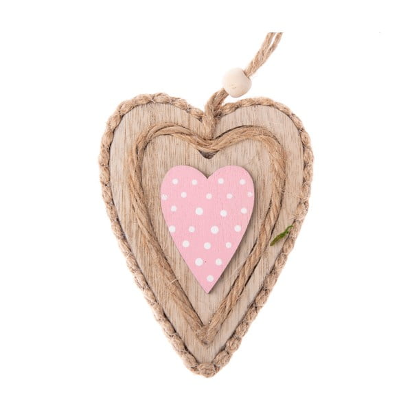 Růžové dřevěné dekorativní závěsné srdce Dakls Pink Heart