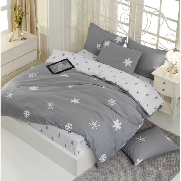 Чаршаф за двойно легло със спално бельо от памук ранфорс Janes Grey, 160 x 220 cm - Mijolnir