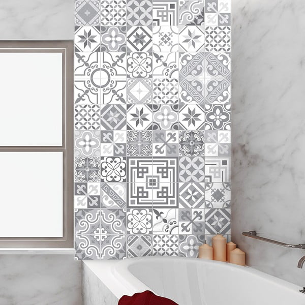 Комплект от 60 стикера за стена с винтидж дизайн в нюанс на сивото, 10 x 10 cm - Ambiance-image-1