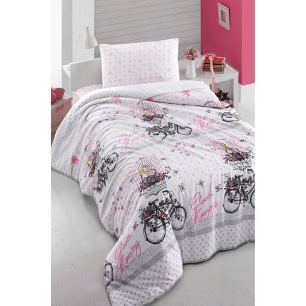 Спално бельо за едно легло с чаршаф Pink Bike, 160 x 220 cm - Pure Cotton