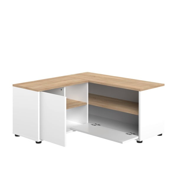 Масичка за телевизор с дъбов декор в бял и естествен цвят 90x45 cm Angle - TemaHome-image-2