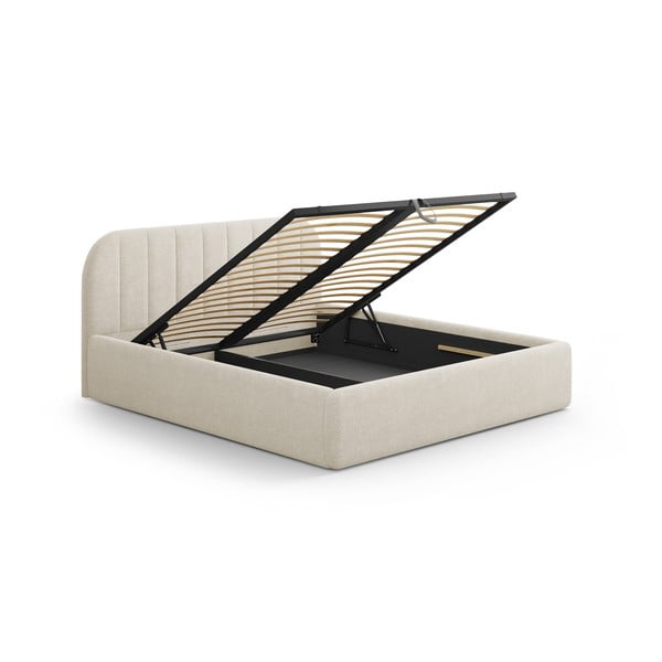 Кремаво двойно легло 160x200 cm тапицирано с място за съхранение с включена подматрачна рамка Juno – Windsor & Co Sofas-image-3