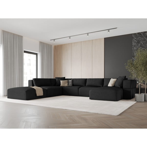 Черен ъгъл U-образен диван, ляв ъгъл Esther – Milo Casa-image-1