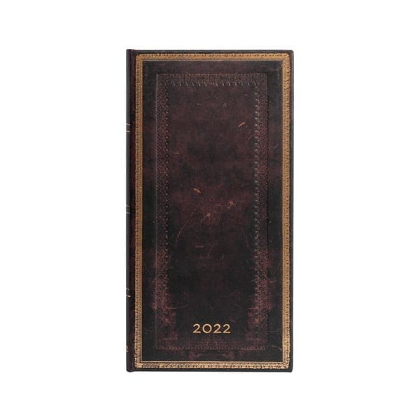 Седмичен дневник за 2022 г., черен, марокански, 9,5 x 18 cm - Paperblanks