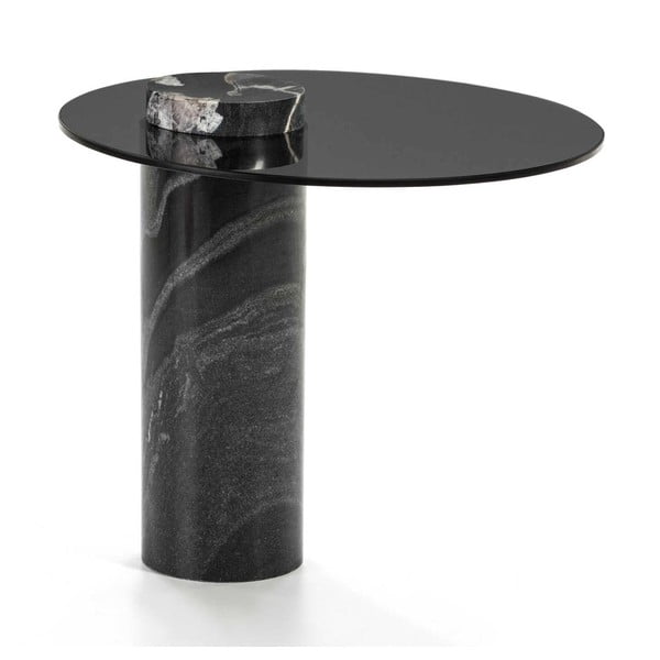 Černý mramorový odkládací stolek se skleněnou deskou Thai Natura, ∅ 51 cm
