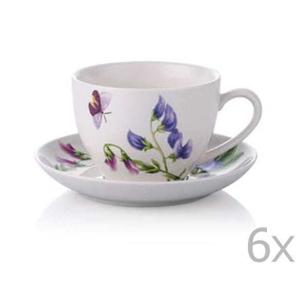 Комплект от 6 порцеланови чаши за чай с чинийки Rodianos - Noble Life