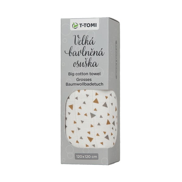 Памучна бебешка кърпа Tetra Beige Triangles, 120 x 120 cm Tetra Beige triangles - T-TOMI-image-1