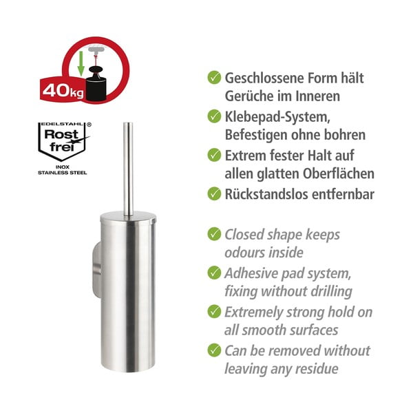 Матово-сребриста самозалепваща четка за тоалетна от неръждаема стомана Orea – Wenko-image-3