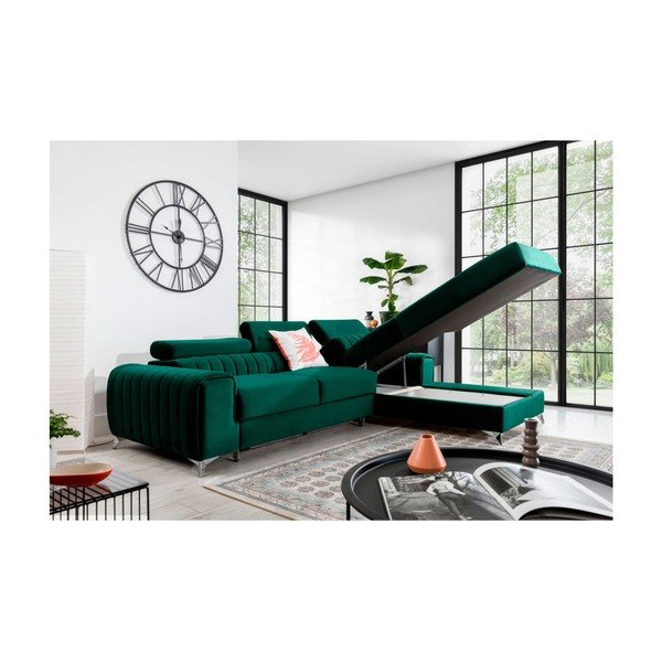 Зелен кадифен разтегателен ъглов диван с място за съхранение (десен ъгъл) Grayson – ELTAP-image-3