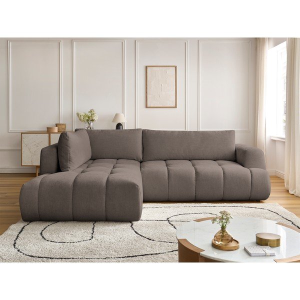 Кафяво-сив сгъваем/с място за съхранение ъглов диван (ляв ъгъл/L форма) Fuji – Bobochic Paris-image-1