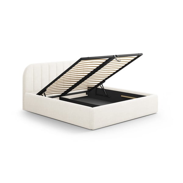 Двойно легло 180x200 cm тапицирано с място за съхранение с включена подматрачна рамка в цвят слонова кост Juno – Windsor & Co Sofas-image-3
