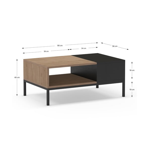 Черна и естествена цвят масичка за кафе 56x90 cm Cailin – Marckeric-image-4