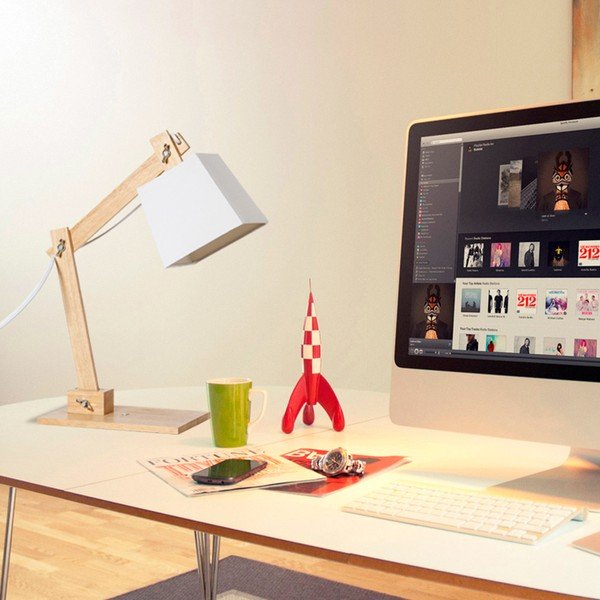 Бяла настолна лампа с дървена конструкция Erasmo - SULION-image-1