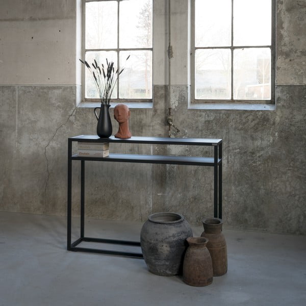 Черна конзолна маса с дъбова дървена плоскост 30x120 cm Daniël – Spinder Design-image-2