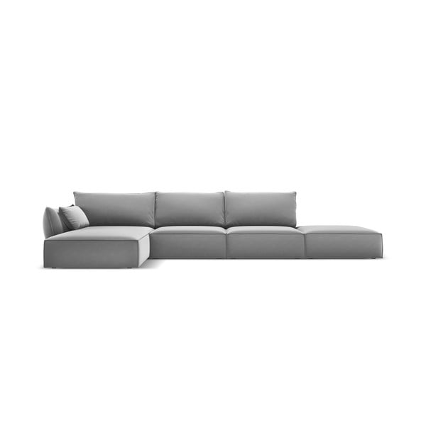 Светлосив кадифен ъглов диван (ляв ъгъл) Vanda – Mazzini Sofas