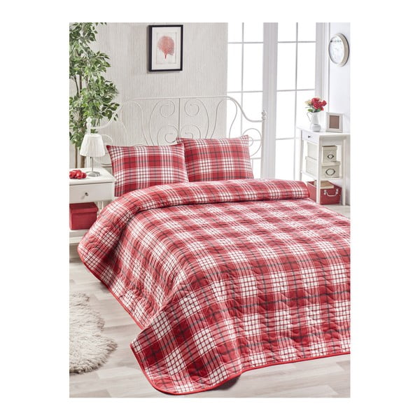 Комплект от червена памучна покривка за легло и 2 калъфки за възглавници Harro Mento, 200 x 220 cm - Mijolnir