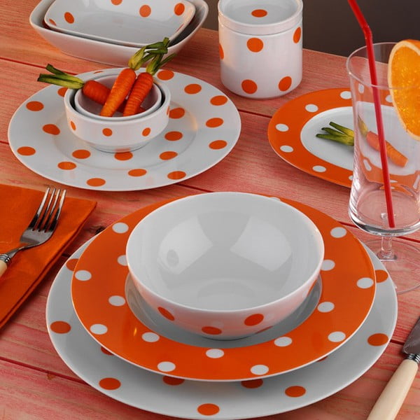 Porcelánový talířový set Yasemin Orange, 24 ks
