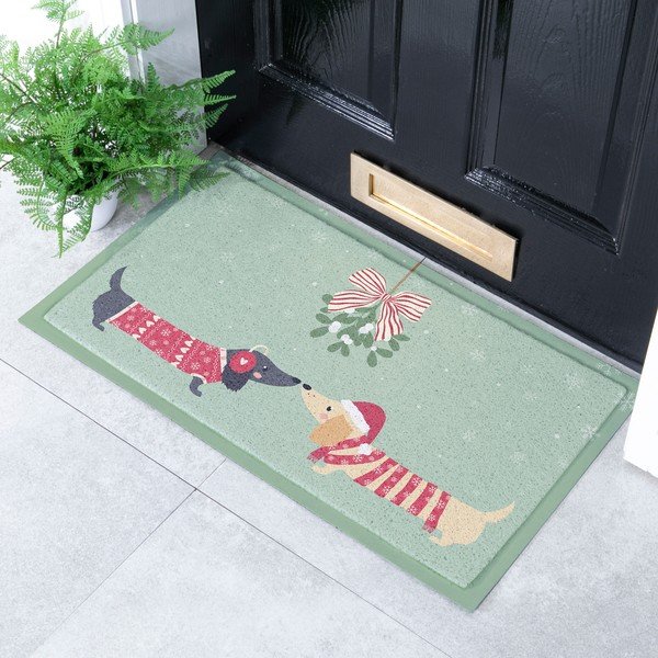 Изтривалка с коледен мотив от рециклирана пластмаса 40x70 cm Christmas Sausage Dogs – Artsy Doormats-image-1