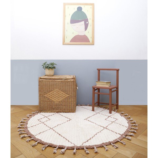 Бяло и кафяво памучно килимче, ръчна изработка, ø 120 см Come - Nattiot-image-2