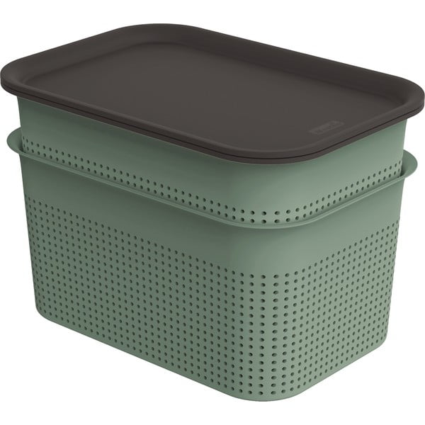 Зелени пластмасови кутии за съхранение в комплект от 2 бр. с капаци 18,5x26,5x18 cm Brisen – Rotho