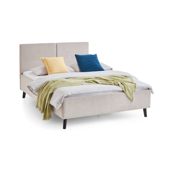 Бежово двойно легло 140x200 cm тапицирано с включена подматрачна рамка Piano – Meise Möbel-image-3