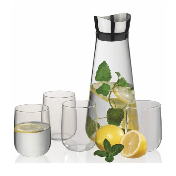 Комплект от стъклен декантер и 4 чаши Fontana - Kela