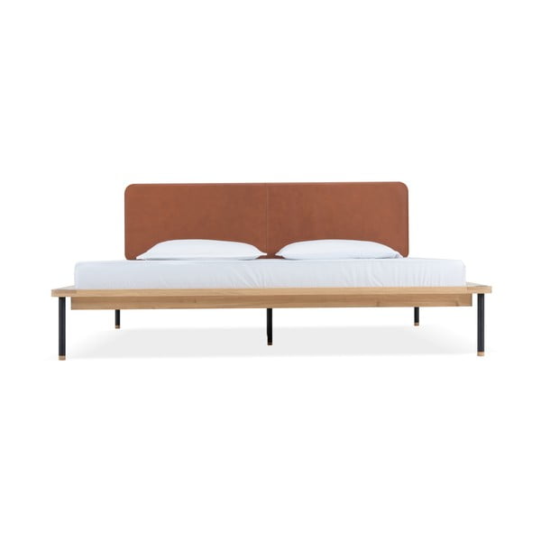 Тапицирано двойно легло от дъбова дървесина с решетка в в кафяв/естествен цвят 160x200 cm Fina - Gazzda-image-2