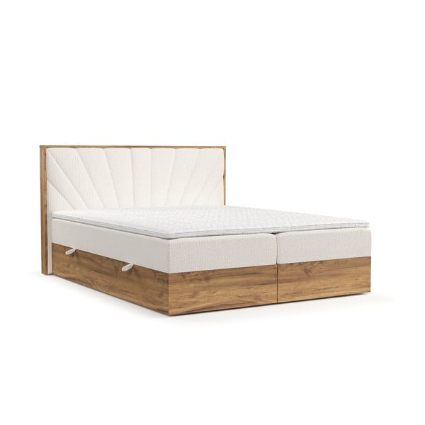 Боксспринг легло в кремаво-ествествен цвят с място за съхранение 160x200 cm Asahi – Maison de Rêve
