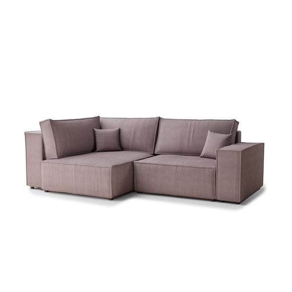 Лилав сгъваем/с място за съхранение ъглов диван от рипсено кадифе (ляв ъгъл/L форма) Tonga – Maison de Rêve