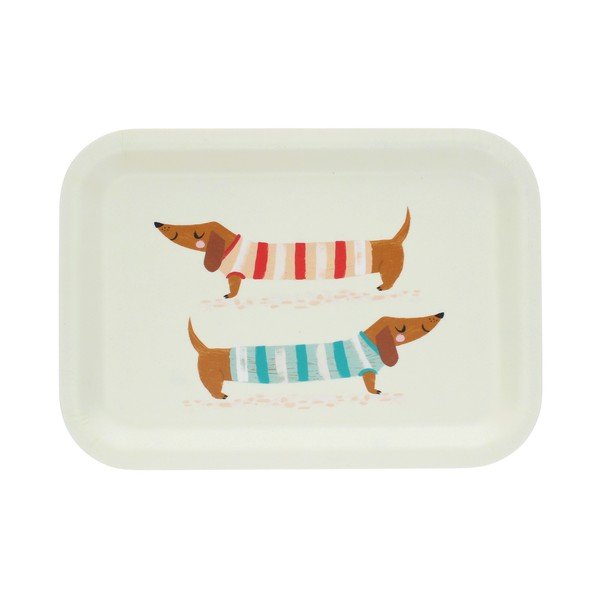 Кремав дървен детски поднос 20x28 cm Sausage dog – Rex London