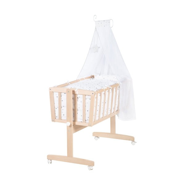 Люлка 40x90 cm от масивен бук на колелца/с балдахин в естествен цвят – Roba