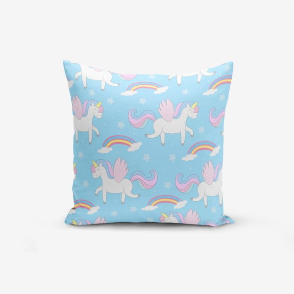 Калъфка за възглавница от памучна смес Син фон с, 45 x 45 cm Unicorn Rainbow - Minimalist Cushion Covers