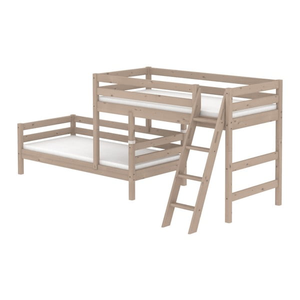 Кафяво детско двуетажно легло от борова дървесина със стълба Classic - Flexa