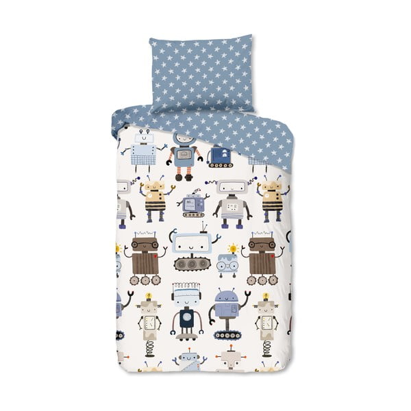 Синьо -бежово единично  памучно детско спално бельо 140x200 cm Robo – Good Morning