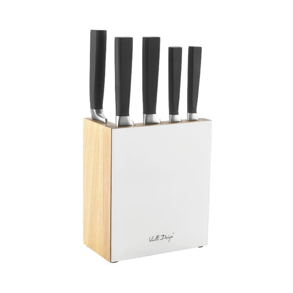 Sada 5 nožů s bílým stojanem Vialli Design Fino