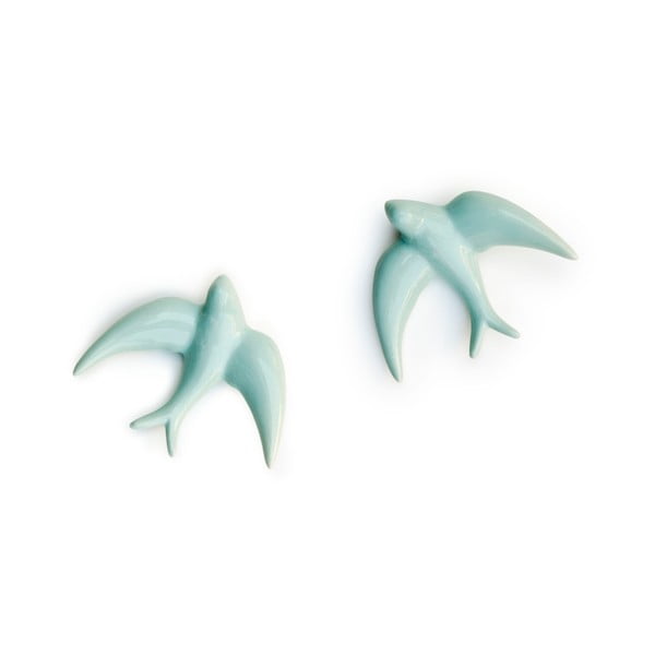 Комплект от 2 ръчно изработени светлосини порцеланови декорации за стена Golondrinas - Velvet Atelier-image-2